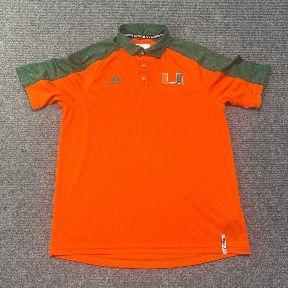 Miami Hurricanes Polo Shirt Mens Medium Orange NCAA Football Adidas Team Issue